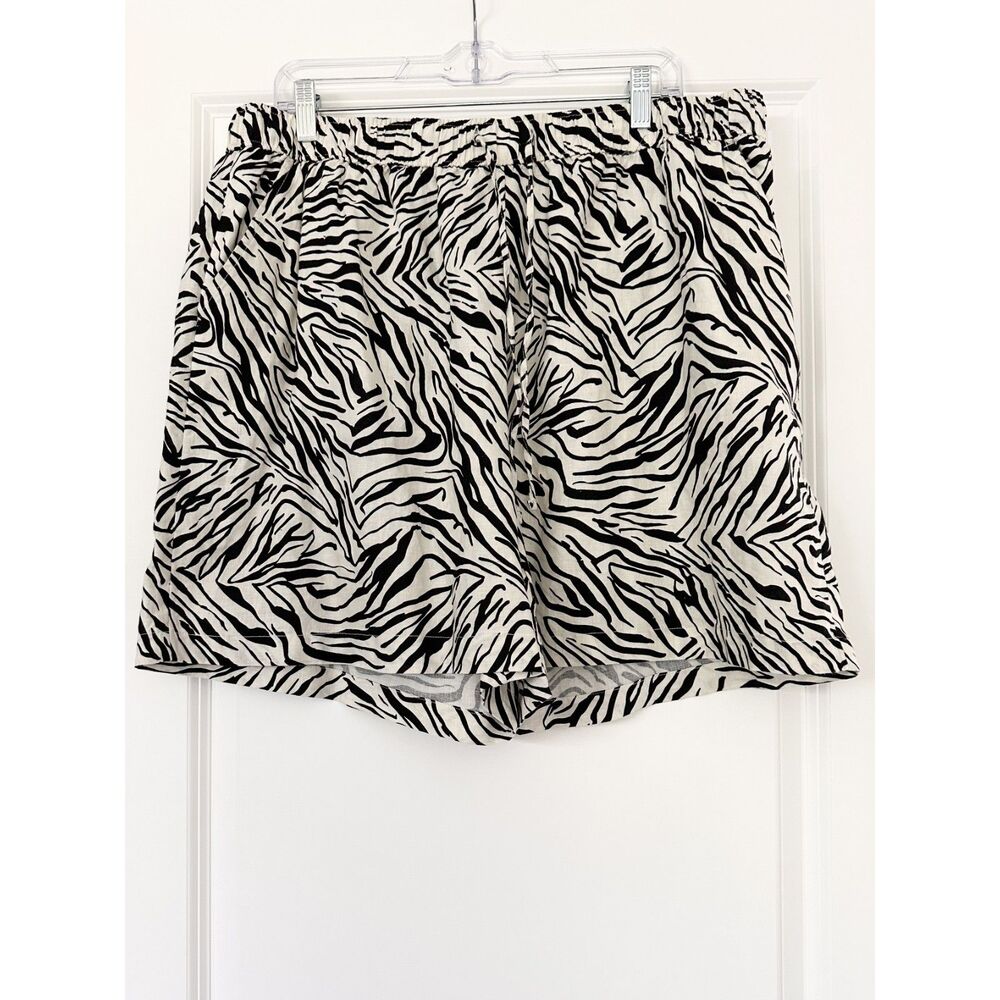 Cynthia Rowley Zebra Print Linen Shorts Womens US 12 Elastic Waist Drawstring